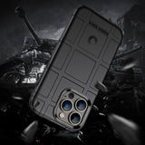 For Apple iPhone 11 (6.1") Rugged Shield Hybrid Gel TPU Thick Rough Armor Tactical Matte Grip Silicone Texture Anti-Drop Black Phone Case Cover