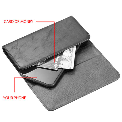 For Samsung Galaxy A23 5G Universal Horizontal Leather Phone Case with Embossed American Eagle Pouch Belt Clip Holster & Magnetic Pouch [Black]