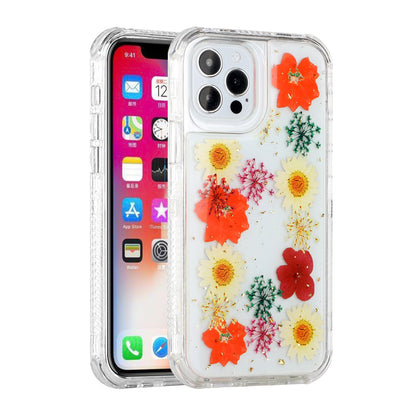 For Apple iPhone 14 Pro Max (6.7") Sparkle Glitter Floral Epoxy Design Shockproof Hybrid Fashion Bling Rubber  Phone Case Cover