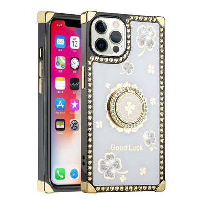 For Apple iPhone 13 Pro Max (6.7") Fashion Square Hearts Diamond Bling Sparkly Glitter Ornaments with Ring Stand  Phone Case Cover