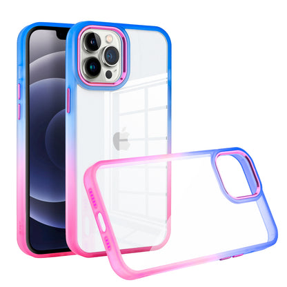 For Apple iPhone 11 (6.1") Transparent Two Tone Gradient Colorful Frame Bumper Hybrid Rubber TPU Gummy Hard PC  Phone Case Cover