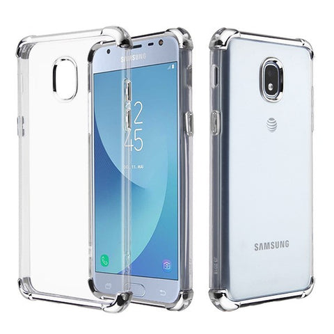 For Samsung Galaxy J3 V /J3 3rd Gen /Galaxy Express Prime 3 Slim Hybrid Transparent Rubber Gummy Hard PC Silicone Electroplating Clear / Silver Phone Case Cover