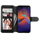 For Motorola Moto E6 Play PU Leather Wallet with Credit Card Holder Storage Folio Flip Pouch Stand Black Phone Case Cover