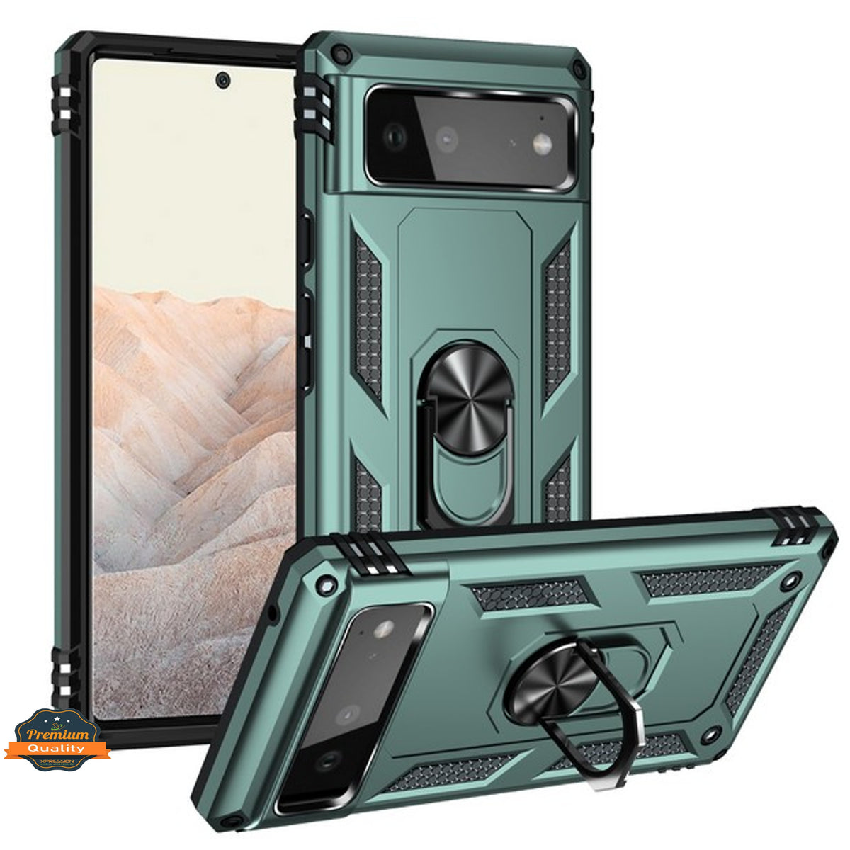 For Google Pixel 7 Pro Shockproof Hybrid Dual Layer PC + TPU with Ring Stand Metal Kickstand Heavy Duty Armor Shell  Phone Case Cover