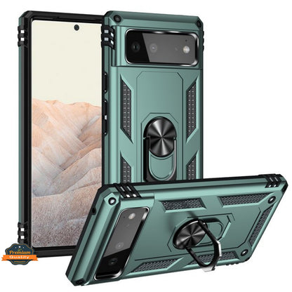 For Google Pixel 7 Pro Shockproof Hybrid Dual Layer PC + TPU with Ring Stand Metal Kickstand Heavy Duty Armor Shell  Phone Case Cover