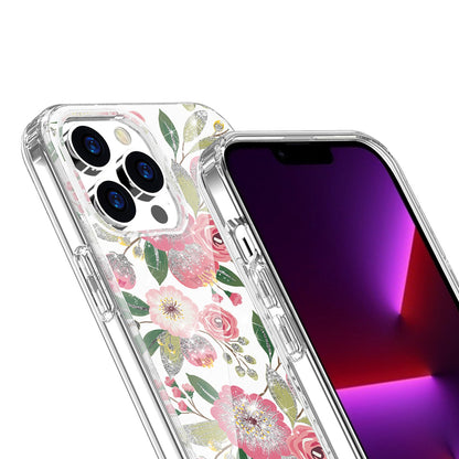 For Apple iPhone 14 Pro Max (6.7") Beautiful Laser Glitter Design Pattern Hybrid Gummy Hard PC TPU Shockproof  Phone Case Cover