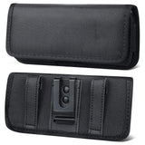 For Nokia C200 Nylon Canvas Fabric Waist Belt Holster Horizontal Pouch Holds Large Phone Works with Thick Cases Universal Cover [Black]