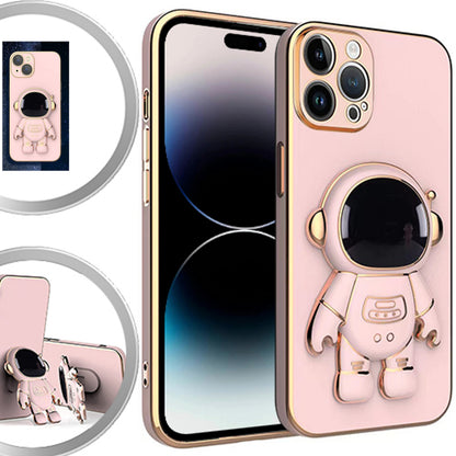 For Apple iPhone 14 /Plus Pro Max Astronaut Hidden Stand Holder Plating Hybrid Electroplated Bumper Shockproof Armor Cute  Phone Case Cover