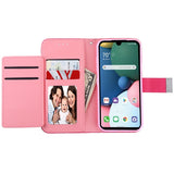 For LG K31 /Aristo 5/Fortune 3/Tribute Monarch / Phoenix 5 PU Leather Wallet with Credit Card Holder Storage Flip Pouch Stand Pink Phone Case Cover