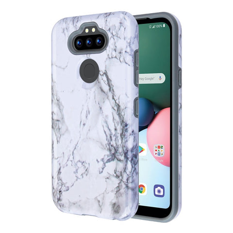 For LG K31 /Aristo 5/Fortune 3/Tribute Monarch / Phoenix 5 Hybrid Dual Layer Hard PC Cases Shockproof TPU Bumper White Marble Phone Case Cover