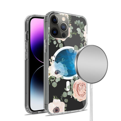 For Apple iPhone 14 Pro Max (6.7") Hybrid Flower Design Stylish Fashion Thick Hard MagSafe Compatible  Phone Case Cover