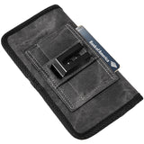 For Samsung Galaxy A22 5G, Boost Celero 5G Universal Horizontal Cell Phone Case Fabric Holster Carrying Pouch with Belt Clip and 2 Card Slots fit Large Devices 6.3" [Black Denim]