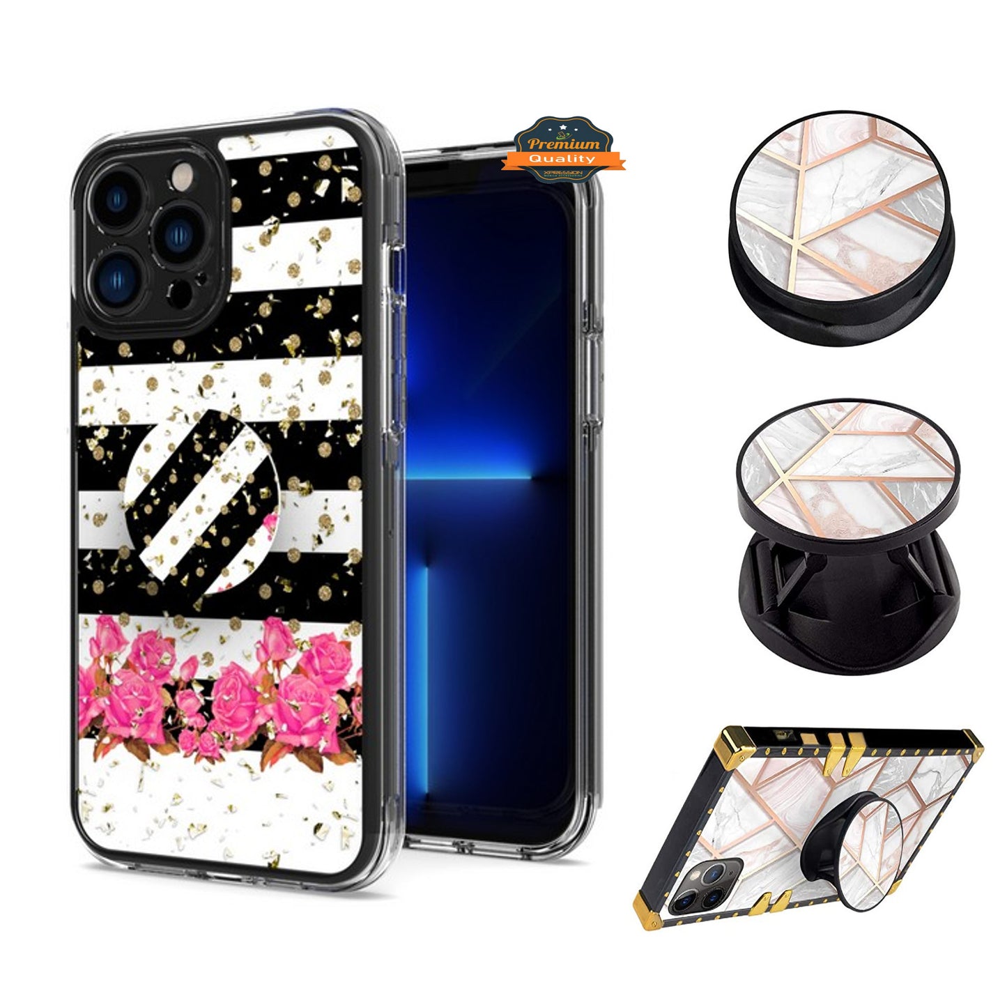 For Samsung Galaxy A32 5G Elegant Pattern Design Glitter Hybrid with Ring Stand Pop Up Finger Holder Kickstand  Phone Case Cover
