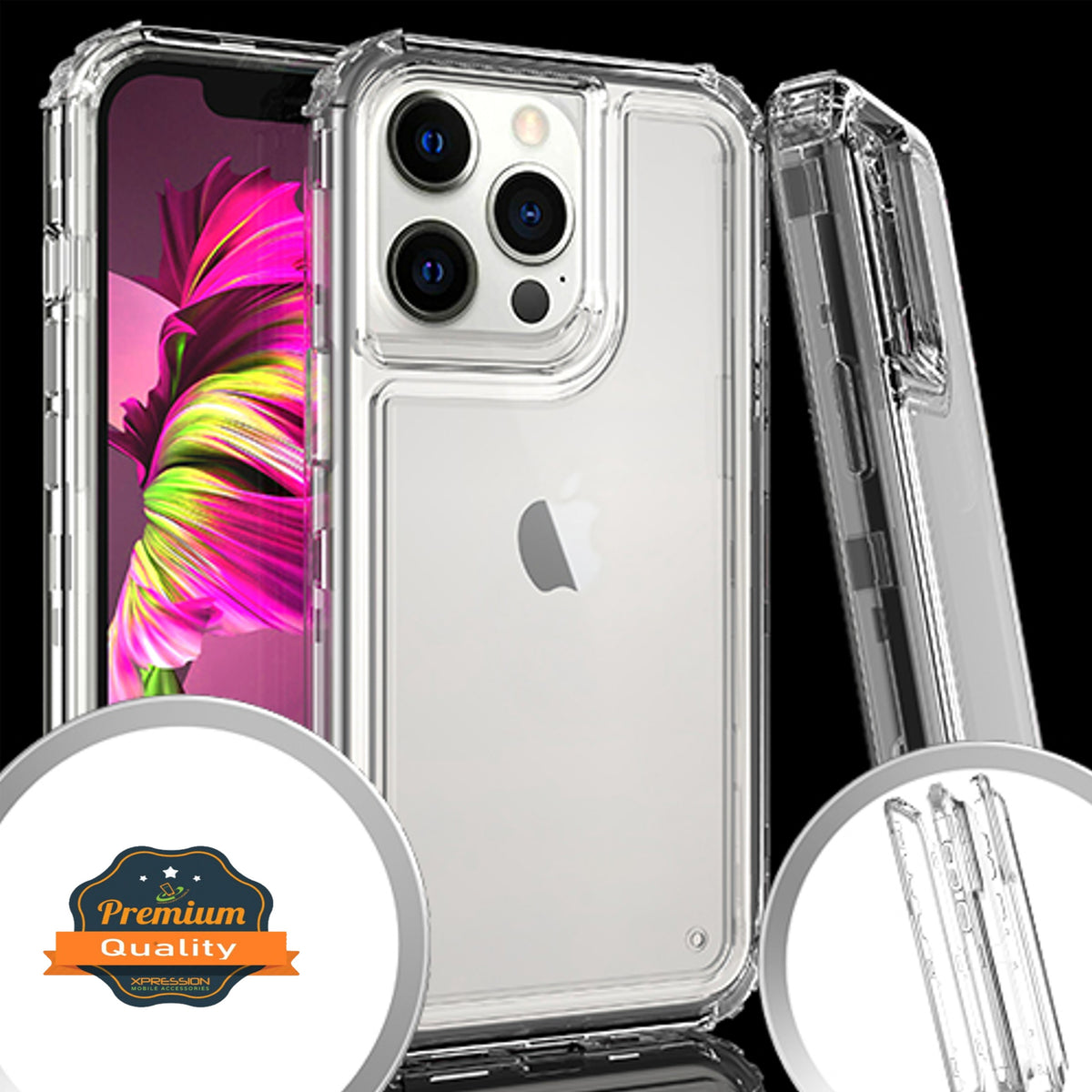 For Apple iPhone 14 Pro (6.1") Heavy Duty Transparent Clear 3 in 1 Hybrid Shockproof Full Edge Hard PC Front Frame Bumper Clear Phone Case Cover