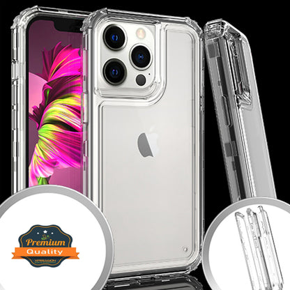 For Apple iPhone 14 Pro (6.1") Heavy Duty Transparent Clear 3 in 1 Hybrid Shockproof Full Edge Hard PC Front Frame Bumper Clear Phone Case Cover
