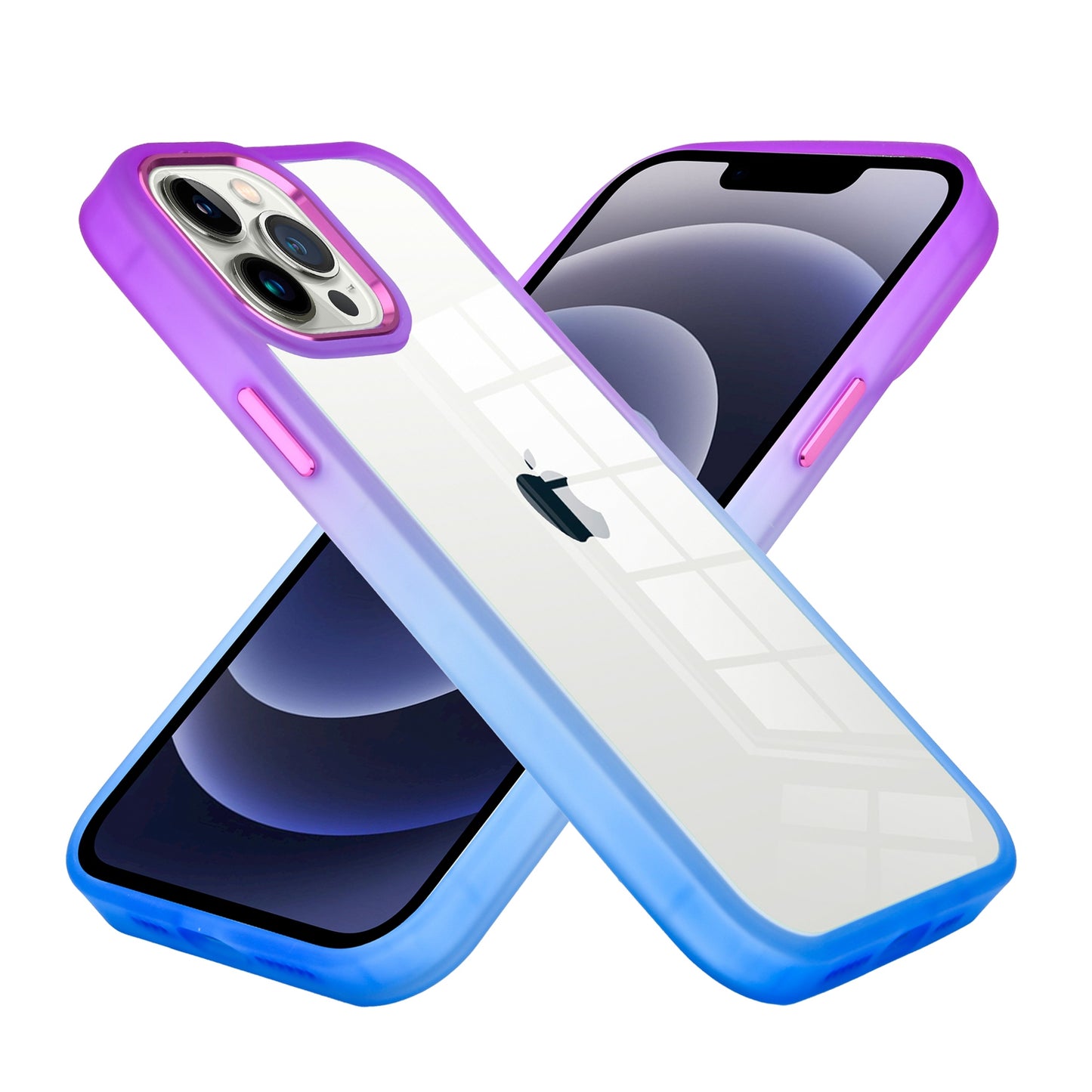 For Apple iPhone 14 /Plus Pro Max Transparent Two Tone Gradient Colorful Frame Hybrid Rubber TPU Gummy Hard  Phone Case Cover