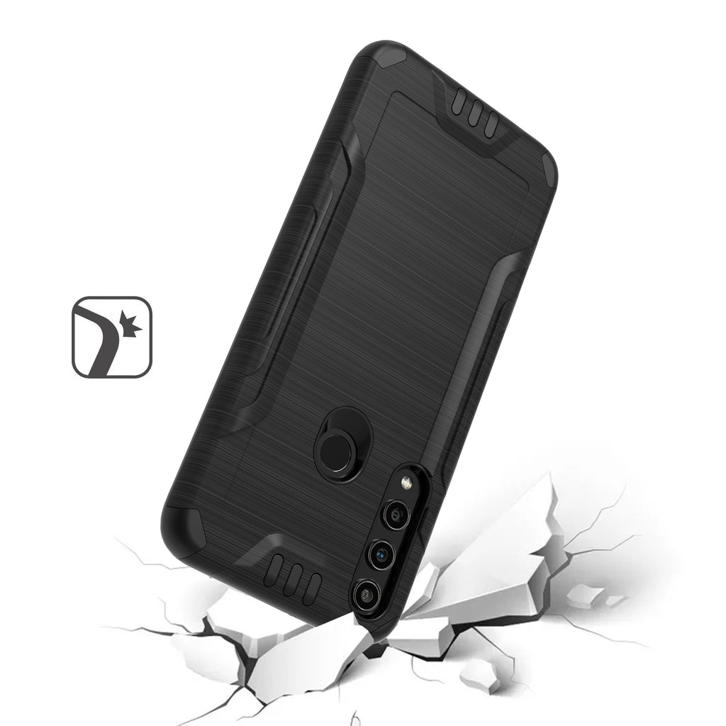 For Orbic Magic 5G Hybrid Dual Layer Slim Defender Armor Tuff Metallic Brush Texture Finishing Shockproof Hard PC + TPU Rubber  Phone Case Cover