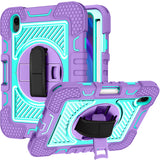 For Apple iPad 10th Gen 2022 Hybrid 3in1 Multi-Functional Tablet Case with Hand, Shoulder Strap, Pencil & Stand Holder Purple Teal Phone Case Cover