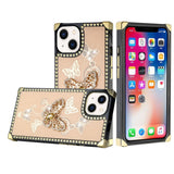 For Apple iPhone SE 3 (2022) SE/8/7 Fashion 3D Butterfly Square Hearts Diamonds Bling Sparkly Ornaments  Phone Case Cover