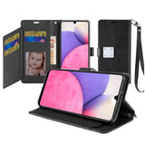 For Apple iPhone 13 Pro Max 6.7" Wallet Case PU Leather Credit Card ID Pocket Cash Holder Slot Dual Flip Pouch Folio Stand and Strap Black Phone Case Cover