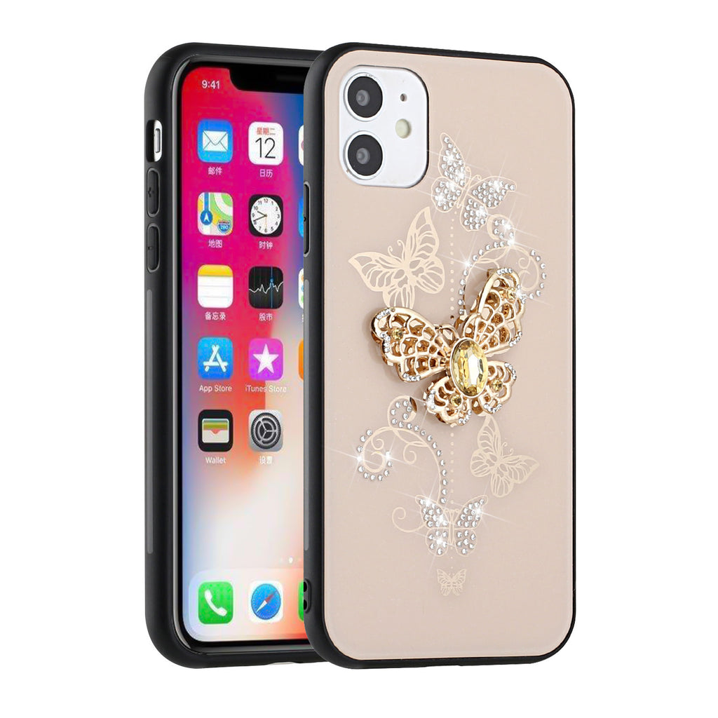 For Apple iPhone 13 Pro (6.1") 3D Diamond Bling Sparkly Glitter Ornaments Engraving Hybrid Armor Rugged Metal Fashion  Phone Case Cover