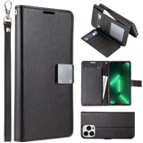 For Apple iPhone 11 (6.1") Leather Wallet Case with 6 Credit Card, Cash Slost and Lanyard Dual Flip Pouch Pocket Stand Black Phone Case Cover