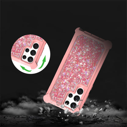 For Samsung Galaxy S22 Ultra Luxury Liquid Glitter 3in1 Sparkle Bling Quicksand Clear Heavy Duty Bumper PC Frame TPU Back  Phone Case Cover