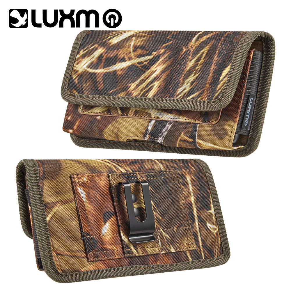 For Samsung Galaxy S22 Ultra Universal Horizontal Cell Phone Case Camo Print Holster Carrying Pouch with Belt Clip and 2 Card Slots fit XL Devices 7" [Camouflage]