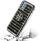 For Apple iPhone 11 (6.1") Luxury 3D Bling Diamonds Rhinestone Jeweled Shiny Crystal Hybrid TPU Hard with Ring Stand Holder Black Phone Case Cover