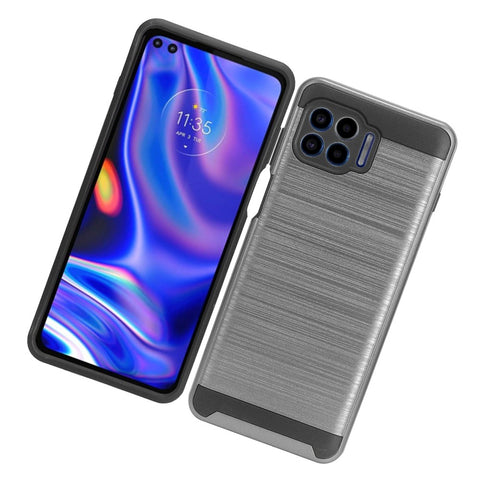For Motorola Moto One 5G, Moto G 5G Plus Brushed Texture Slim Hybrid Shockproof Dual Layer Hard TPU Silicone Armor Rugged Gray Phone Case Cover