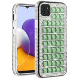 For Boost Mobile Celero 5G Fashion Luxury 3D Bling Diamonds Rhinestone Jeweled Shiny Crystal Hybrid TPU + PC Bumper Hard Black Phone Case Cover