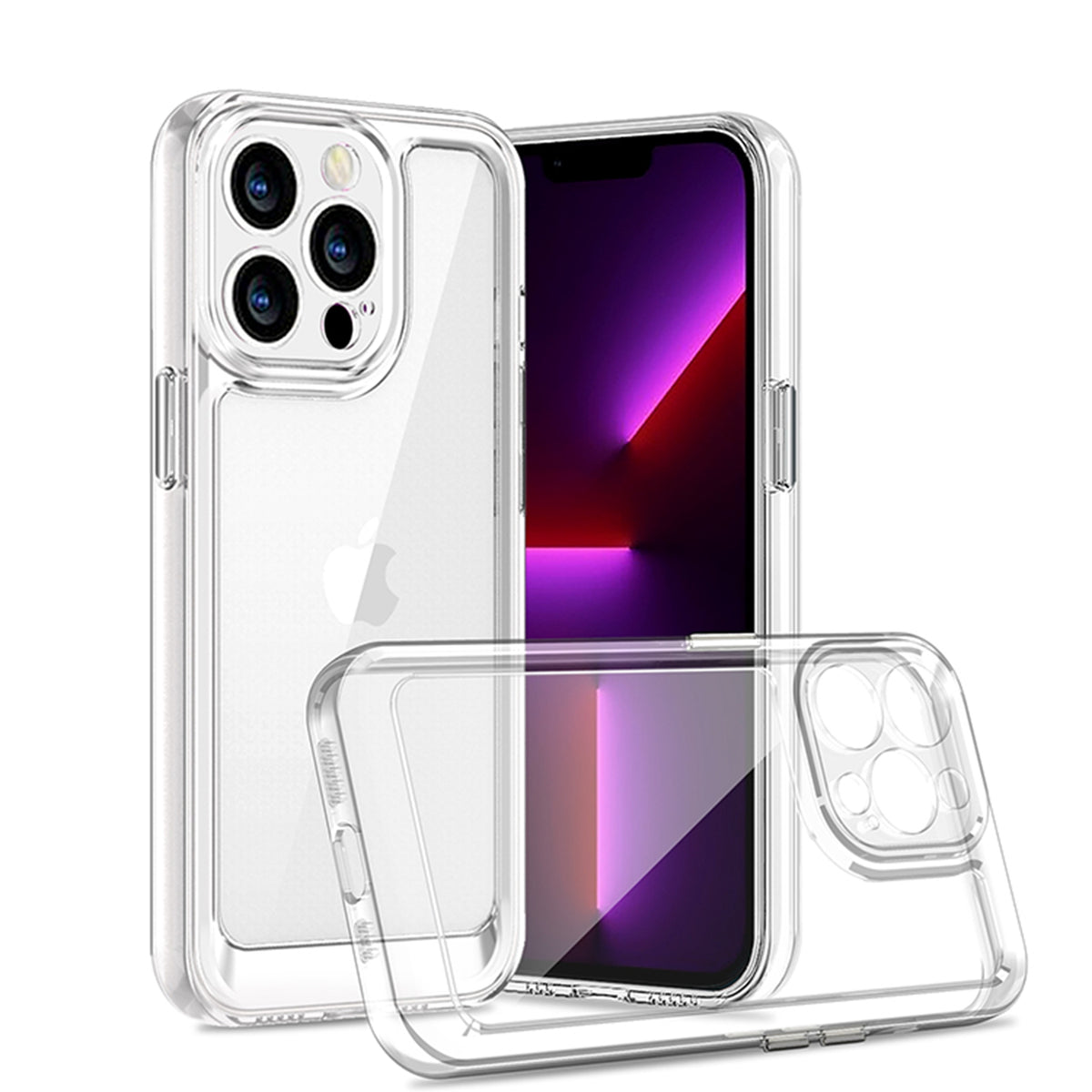 For Apple iPhone 14 Pro Max (6.7") Transparent Hybrid Silicone Rubber TPU and Hard PC Shockproof Tone Frame Bumper  Phone Case Cover