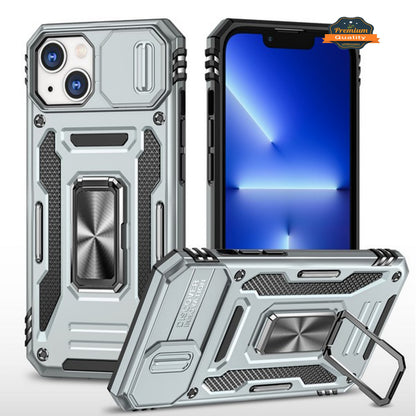 For Apple iPhone 14 /Plus Pro Max Kickstand & Slide Camera Lens Protection + 360° Rotate Ring Stand, Hybrid Shockproof  Phone Case Cover