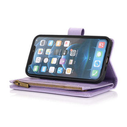 For Motorola Moto G Stylus 2022 4G Leather Zipper Wallet Case 9 Credit Card Slots Pocket Clutch Pouch with Stand & Strap Lavender Phone Case Cover
