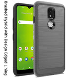 For Cricket Icon 3 (2021) Slim Protective Hybrid TPU 2-Piece Bumper Shockproof with Brushed Metal Texture Carbon Fiber Hard PC Back  Phone Case Cover