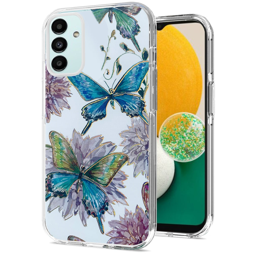 For Samsung Galaxy A13 5G Stylish Gold Layer Printing Design Hybrid Rubber TPU Hard PC Shockproof Armor Rugged Slim Butterfly Floral Phone Case Cover