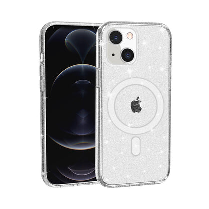 For Apple iPhone 14 Pro Max (6.7") MagSafe Compatible Glitter Shiny Sparkle Bling TPU Rubber Hard PC Back Hybrid Frame  Phone Case Cover