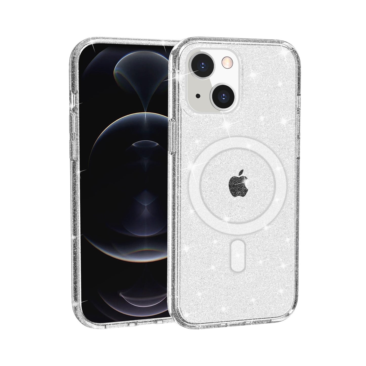 For Apple iPhone 14 Pro Max (6.7") MagSafe Compatible Glitter Shiny Sparkle Bling TPU Rubber Hard PC Back Hybrid Frame  Phone Case Cover