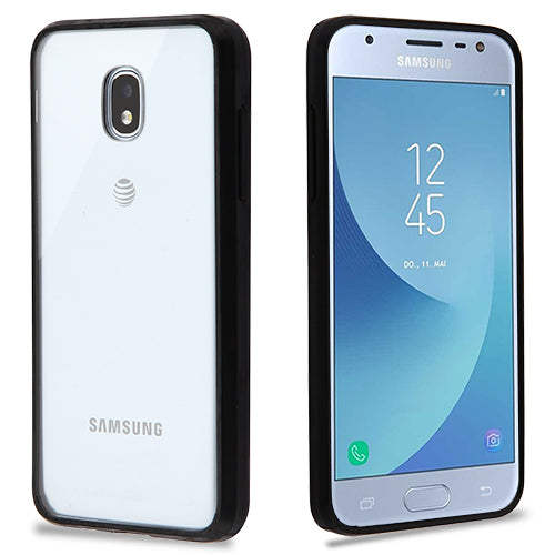 For Samsung Galaxy J3 (2018)/ Galaxy J3 Star/ Galaxy J3 Achieve Slim Fit Hybrid Transparent Rubber Gummy Hard PC Silicone Clear Black Phone Case Cover