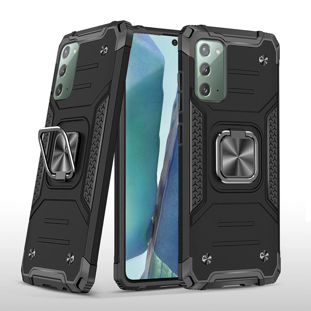 For Samsung Galaxy Note 20 Armor Hybrid with Ring Stand Holder Kickstand Shockproof Heavy-Duty Durable Rugged 2in1 Black Phone Case Cover