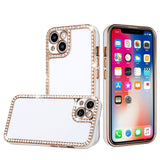 For Apple iPhone SE 3 (2022) SE/8/7 All Around 3D Diamonds Rhinestone Chrome Frame TPU Shiny Bling Glitter  Phone Case Cover