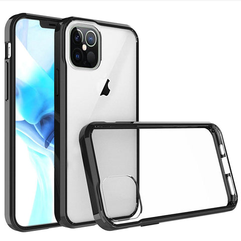 For Apple iPhone 13 Pro (6.1") Hybrid Slim Crystal Clear Transparent Shock-Absorption Bumper TPU + Hard PC Back Frame Black Phone Case Cover