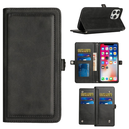 For Apple iPhone 13 Pro Max Ultra Luxury 9 ID Cash Credit Card Slots Holder Carrying Pouch Folio Flip PU Leather Kickstand  Phone Case Cover