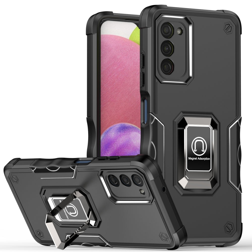 For Samsung Galaxy A03S Hybrid Hard PC Soft TPU Bumper with Magnetic Ring Stand Holder Military-Grade Drop Protection  Phone Case Cover