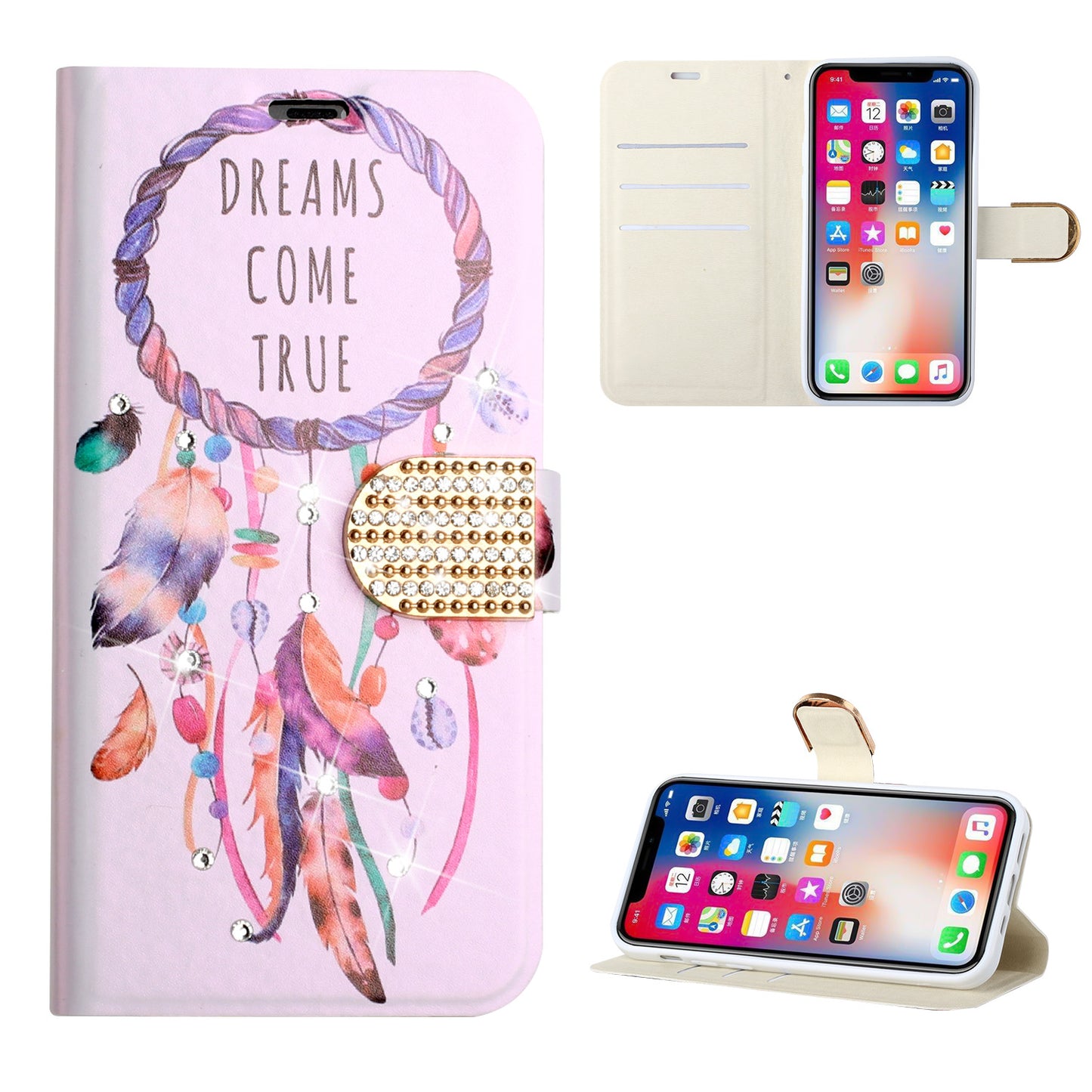 For Motorola Moto G Pure Design Pattern PU Leather Wallet Case 3D Diamond Bling Buckle with Credit Card Slot & Stand Pouch Flip  Phone Case Cover