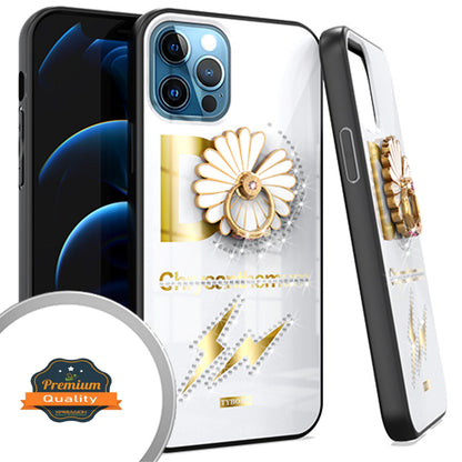 For Apple iPhone 14 (6.1") Elegant Rhinestone 3D Diamond Bling Glitter with Ring Stand Kickstand Plating Hard  Phone Case Cover