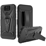 For Cricket Ovation 2 Premium 3 in 1 Rugged Swivel Belt Clip Holster Heavy Duty Tuff Hybrid Armor Rubber TPU with Kickstand Stand Black Phone Case Cover