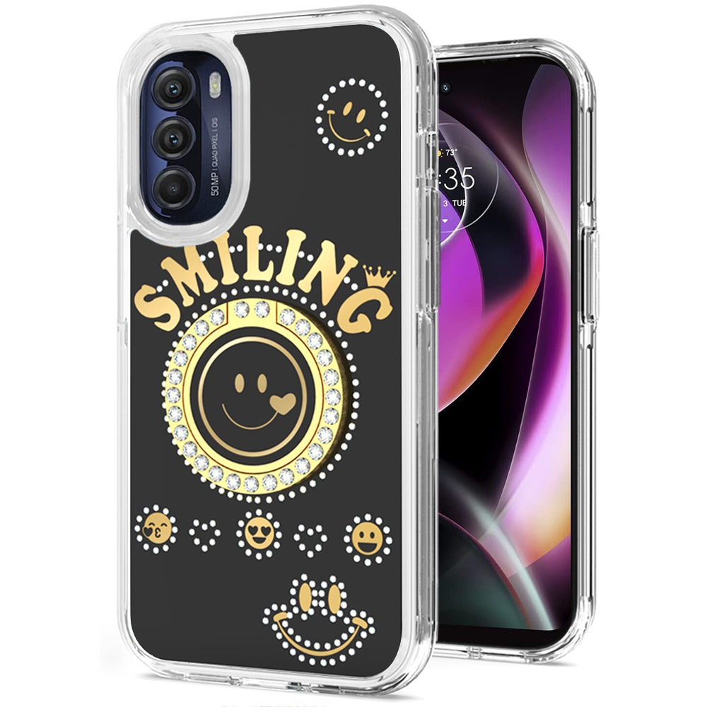 For Apple iPhone 8 Plus/7 Plus/6 6S Plus Smiling Glitter Ornament Bling Sparkle with Ring Stand Hybrid Hard Back Shell  Phone Case Cover
