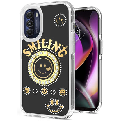 For Apple iPhone 8 Plus/7 Plus/6 6S Plus Smiling Glitter Ornament Bling Sparkle with Ring Stand Hybrid Hard Back Shell  Phone Case Cover