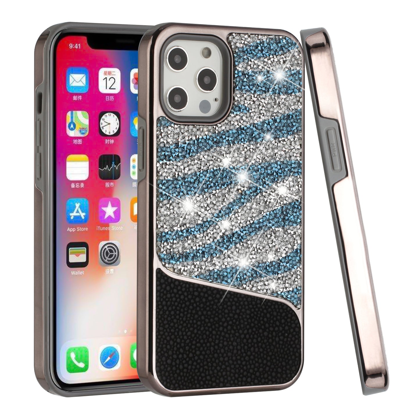 For Apple iPhone 14 (6.1") Bling Animal Design Glitter Hybrid Thick TPU Shiny Protective Rubber Frame  Phone Case Cover
